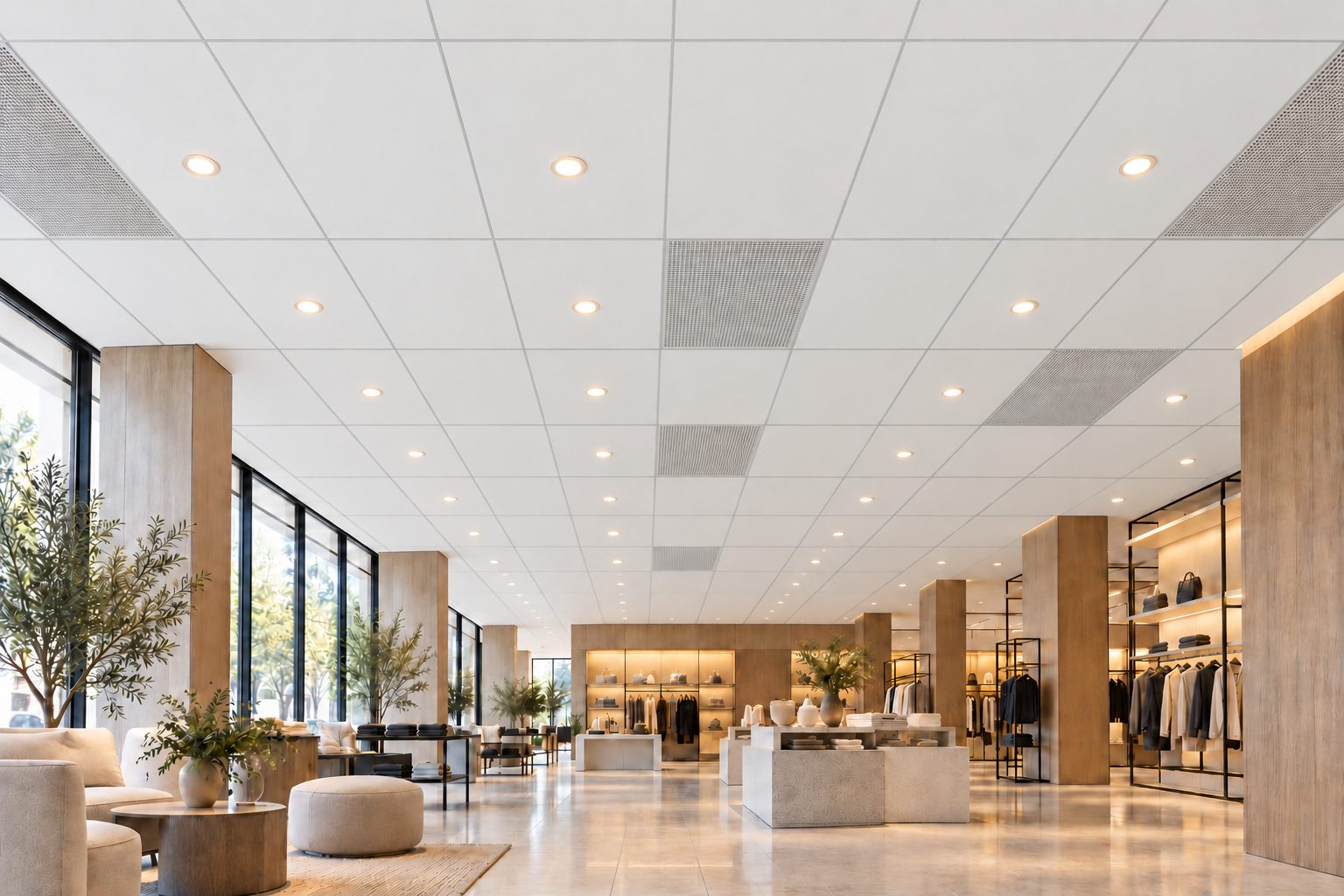 Cielorraso modular Plac-Tech® instalado en un local comercial